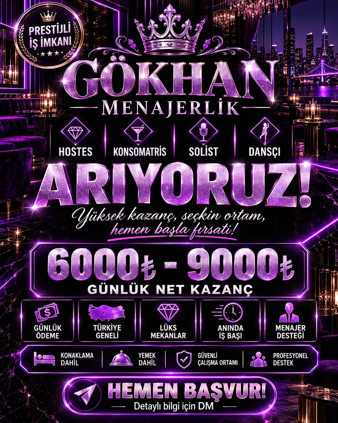 Gökhan Menajerlik: hostes, konsomatris, solist ve dansçı arıyoruz – Türkiye geneli iş ilanı